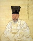 Yi Gwang-sa was one of the leading calligraphers of the Joseon period. He created a calligraphy style, called the 'Wongyo style' after his pen name, in an effort to establish an independent Korean style.<br/><br/>

The colophon at top right reveals the portrait was painted in 1775, when Yi was 70 years old, by court painter Shin Han-pyeong, father of the famous genre painter Shin Yun-bok.